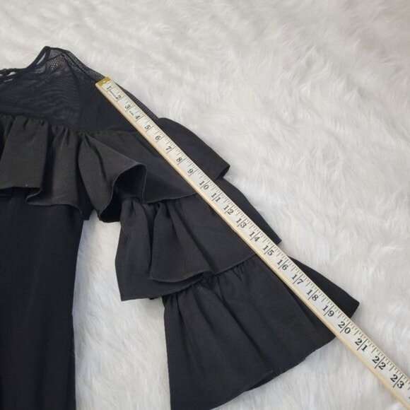 Cinq a Sept Valentina Ruffle Sleeve Mesh Shoulder Black Mini Dress 0 - Picture 10 of 11